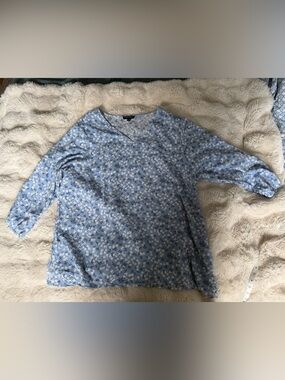 Mario Serrani XXL Light Blue Floral Long Sleeve Blouse Boho Cottagecore Top
